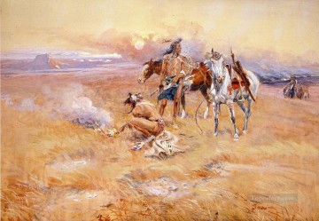Blackfeet Burning Crow Buffalo Range americano occidental Charles Marion Russell Pinturas al óleo